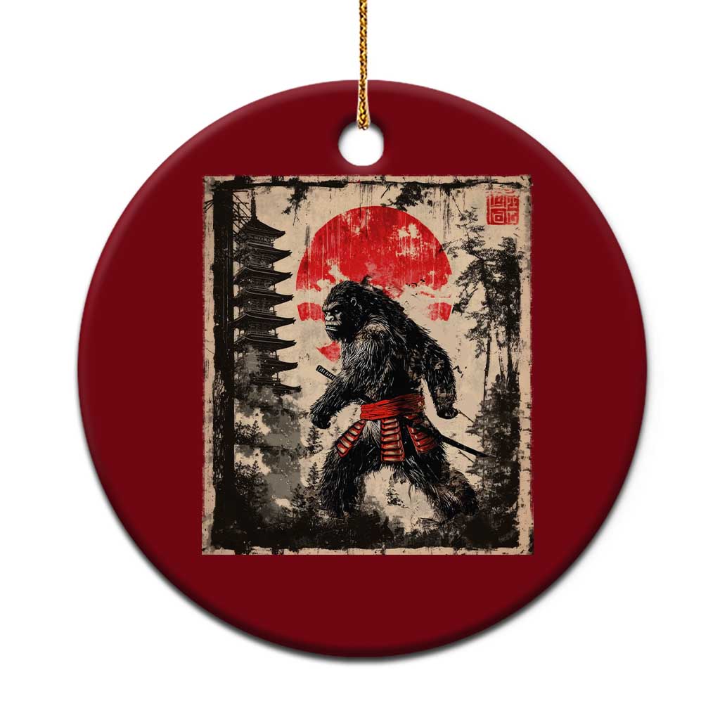 Samurai Bigfoot Ceramic Ornament Japanese Vintage Sasquatch Graphic Ukiyo-e Art Funny - Wonder Print Shop