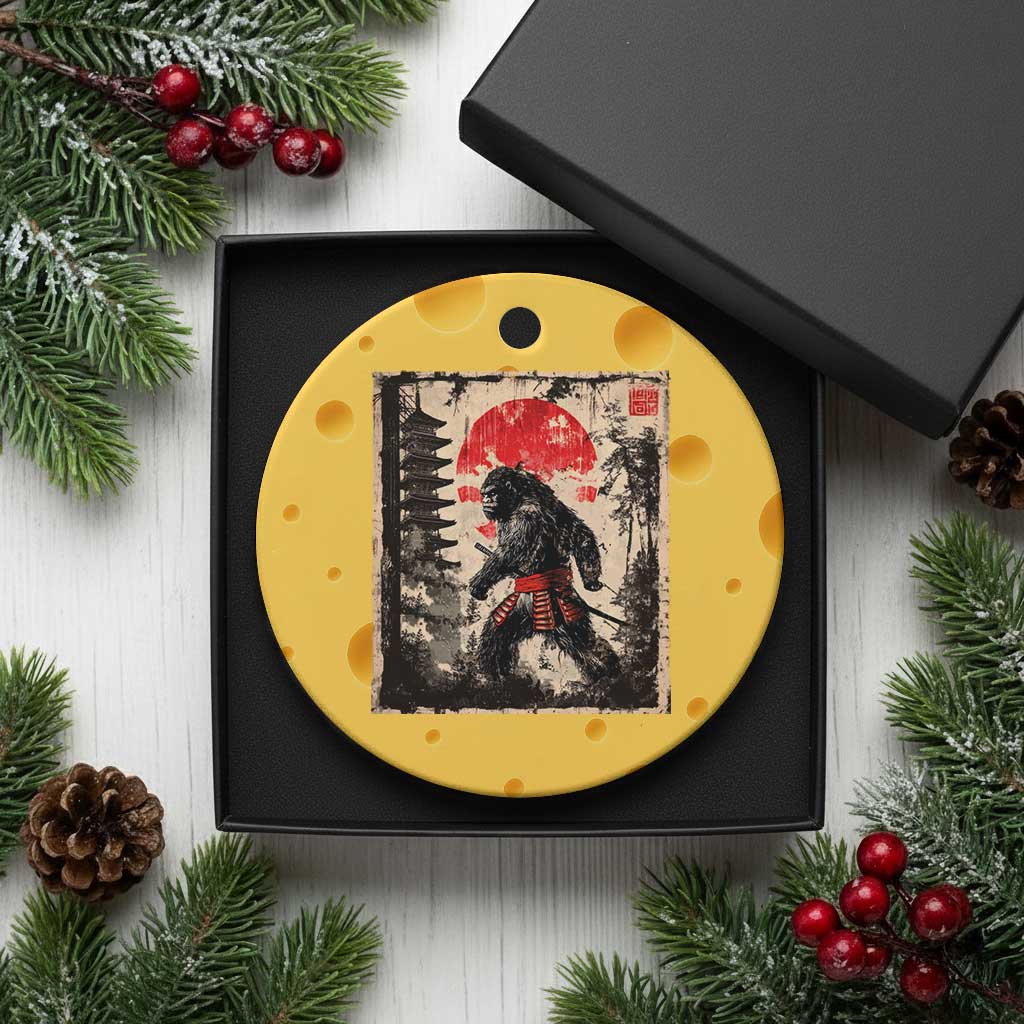 Samurai Bigfoot Ceramic Ornament Japanese Vintage Sasquatch Graphic Ukiyo-e Art Funny - Wonder Print Shop