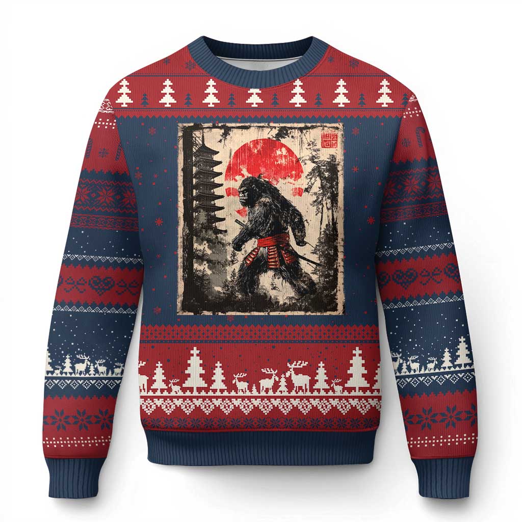 Samurai Bigfoot Ugly Christmas Sweater Japanese Vintage Sasquatch Graphic Ukiyo-e Art Funny - Wonder Print Shop