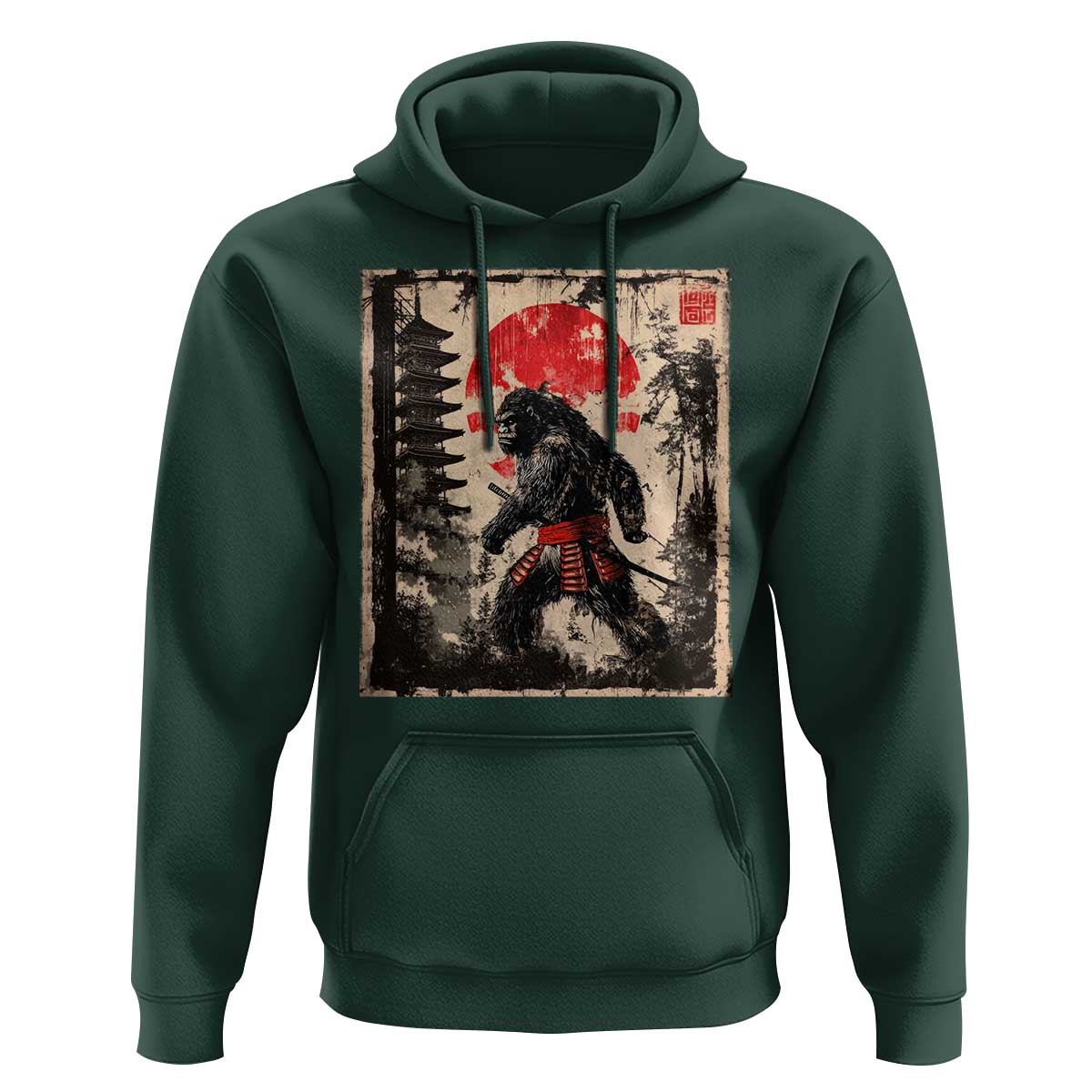 Samurai Bigfoot Hoodie Japanese Vintage Sasquatch Graphic Ukiyo-e Art Funny - Wonder Print Shop