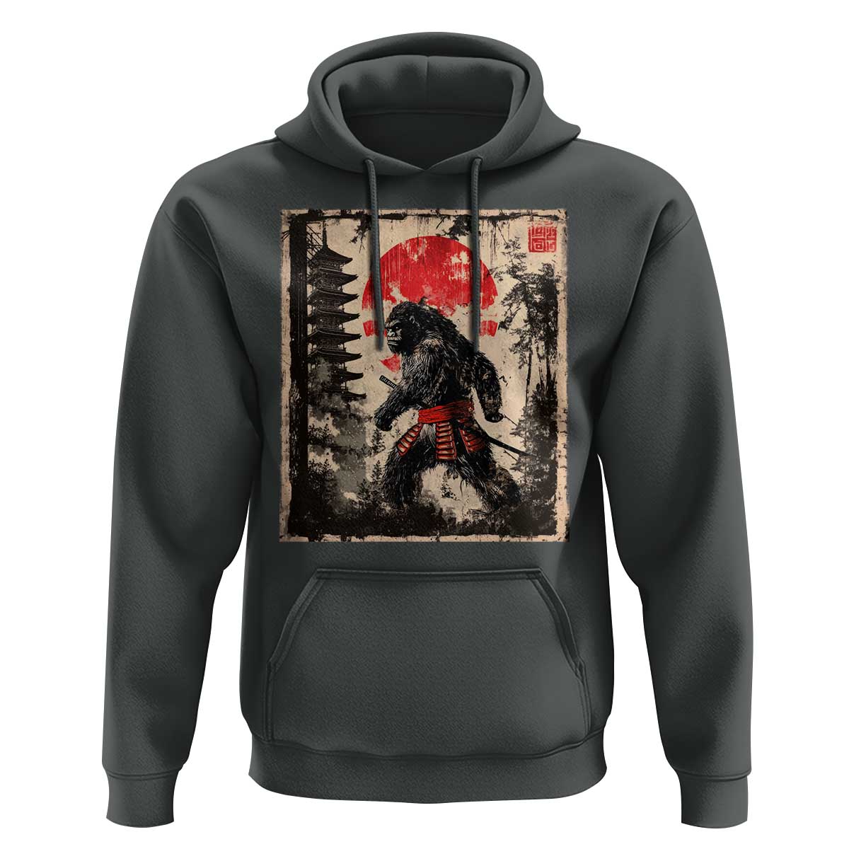 Samurai Bigfoot Hoodie Japanese Vintage Sasquatch Graphic Ukiyo-e Art Funny - Wonder Print Shop
