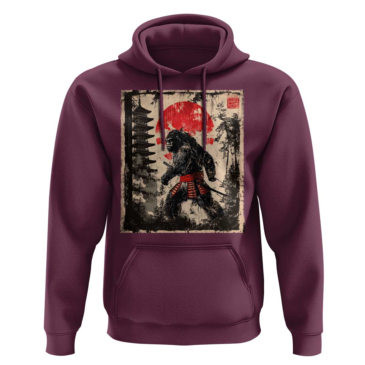 Samurai Bigfoot Hoodie Japanese Vintage Sasquatch Graphic Ukiyo-e Art Funny - Wonder Print Shop