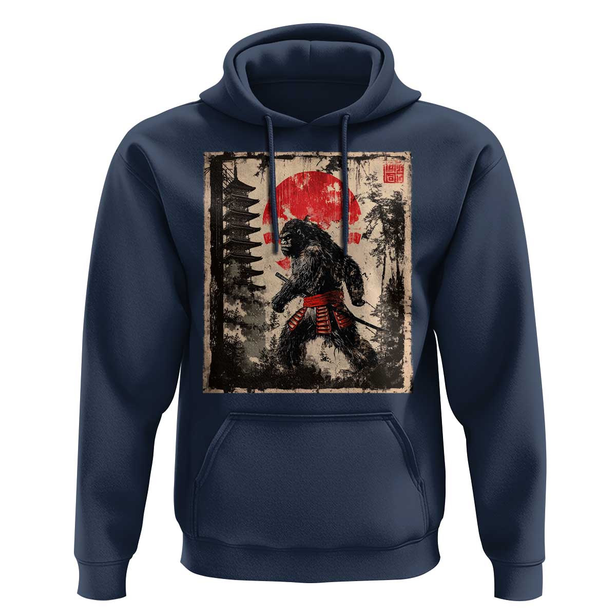 Samurai Bigfoot Hoodie Japanese Vintage Sasquatch Graphic Ukiyo-e Art Funny - Wonder Print Shop