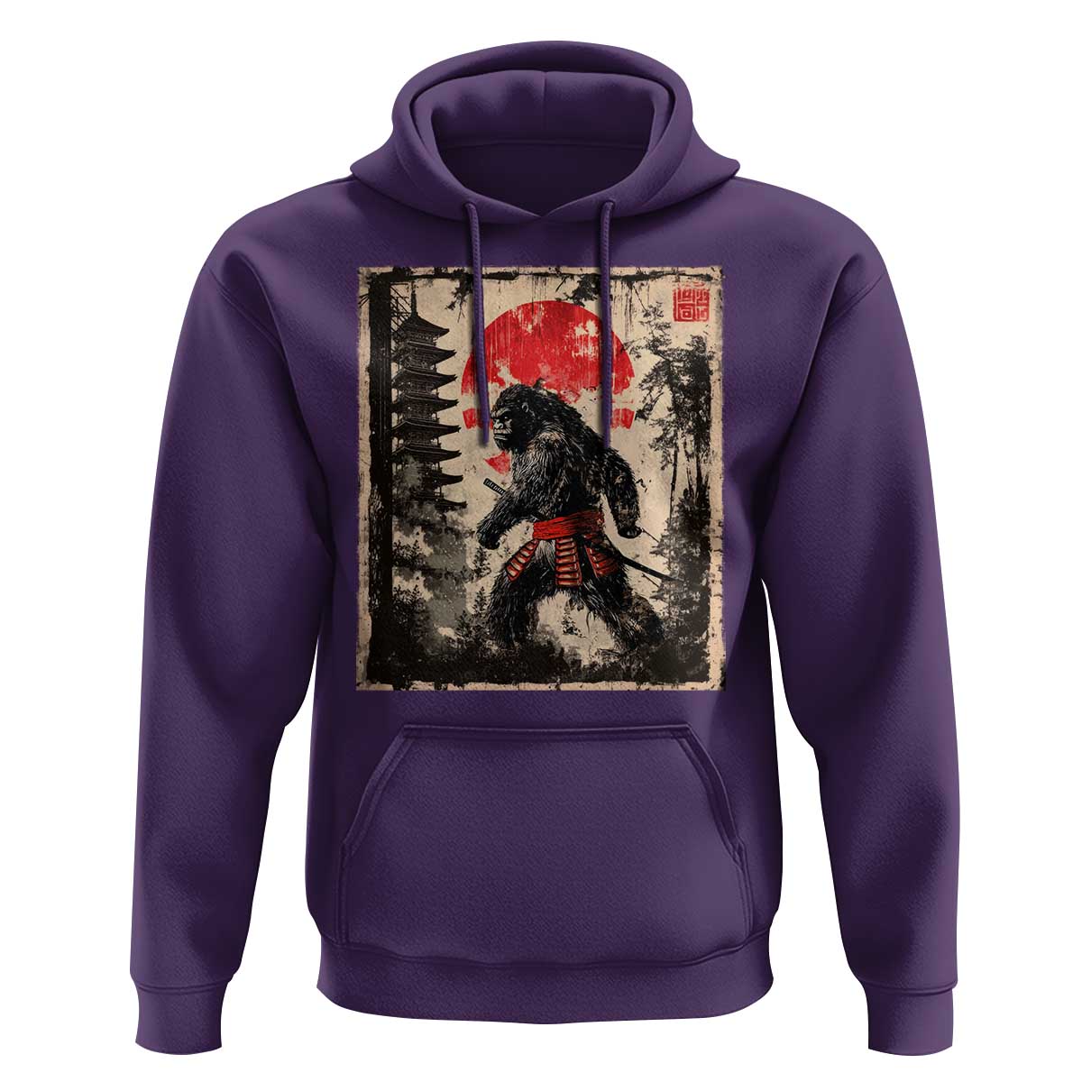 Samurai Bigfoot Hoodie Japanese Vintage Sasquatch Graphic Ukiyo-e Art Funny - Wonder Print Shop