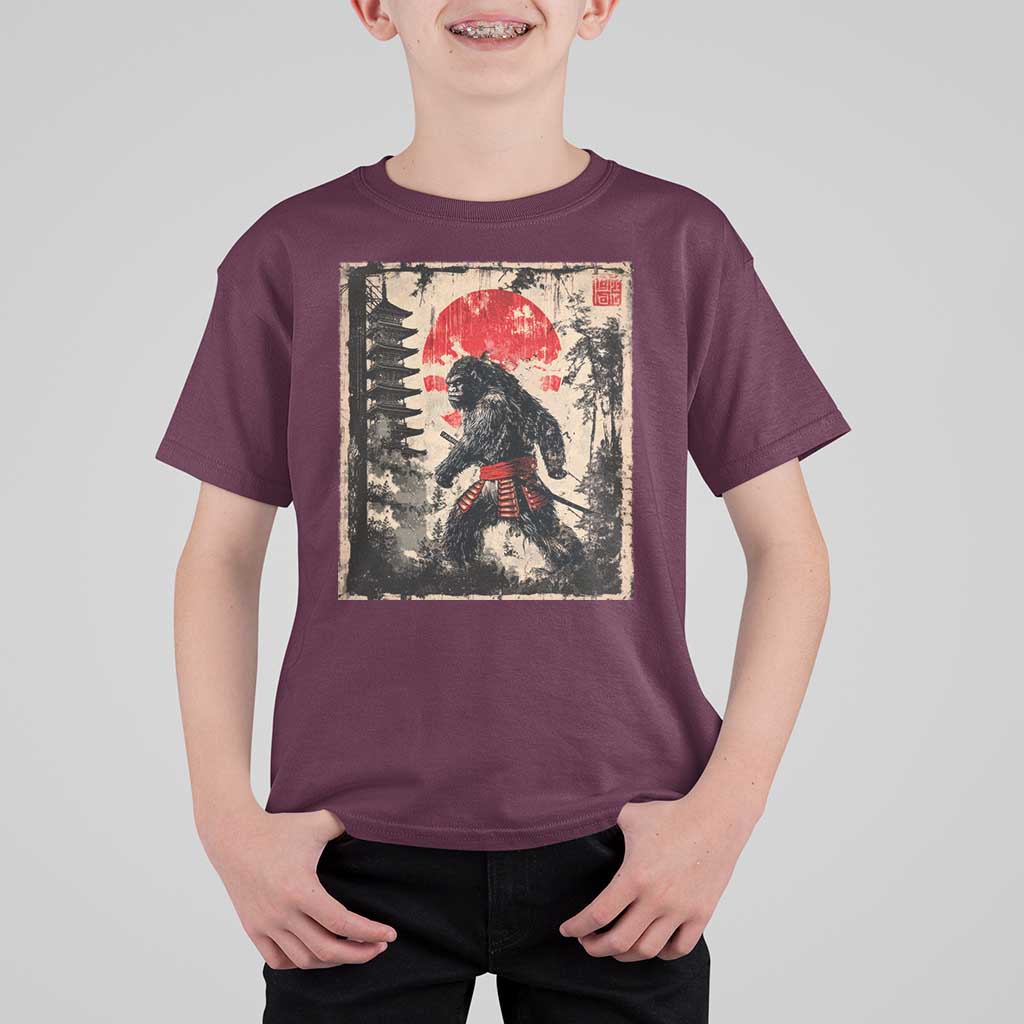 Samurai Bigfoot T Shirt For Kid Japanese Vintage Sasquatch Graphic Ukiyo-e Art Funny - Wonder Print Shop