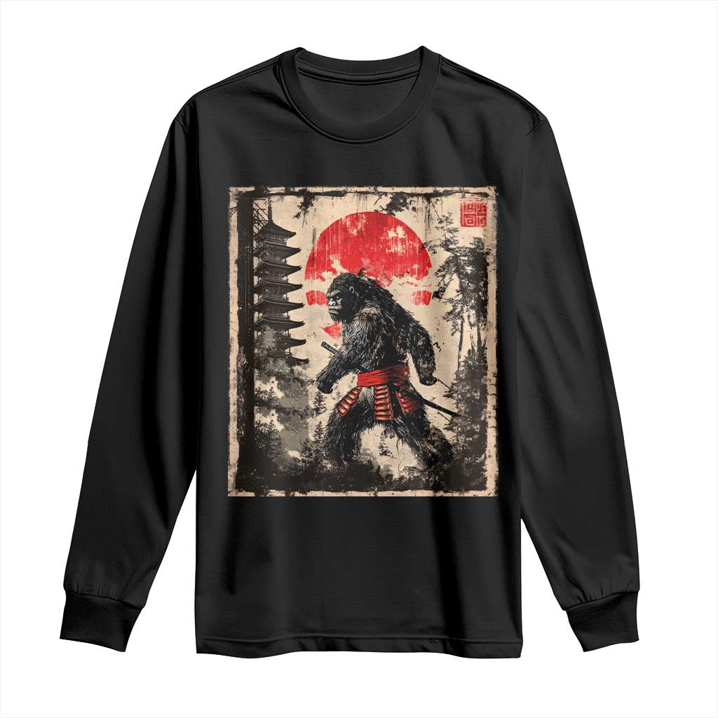 Samurai Bigfoot Long Sleeve Shirt Japanese Vintage Sasquatch Graphic Ukiyo-e Art Funny - Wonder Print Shop