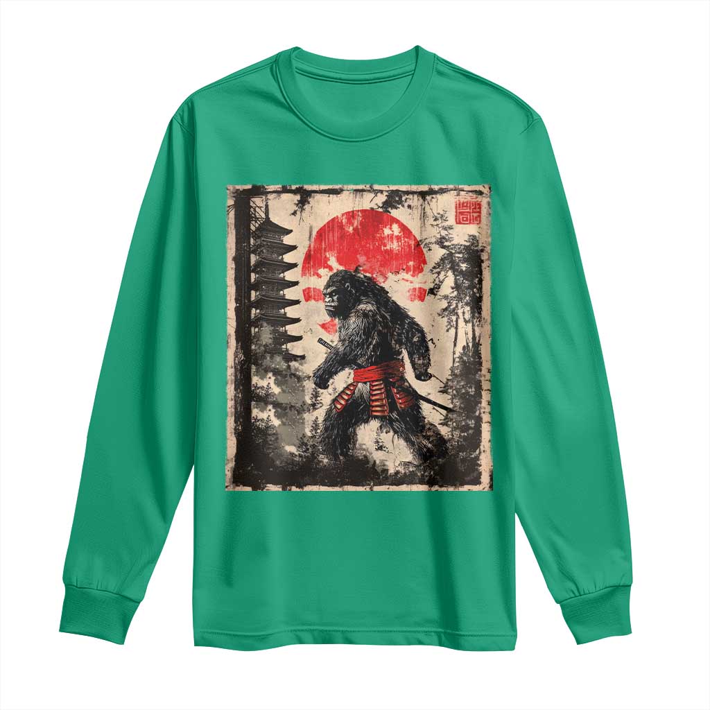 Samurai Bigfoot Long Sleeve Shirt Japanese Vintage Sasquatch Graphic Ukiyo-e Art Funny - Wonder Print Shop