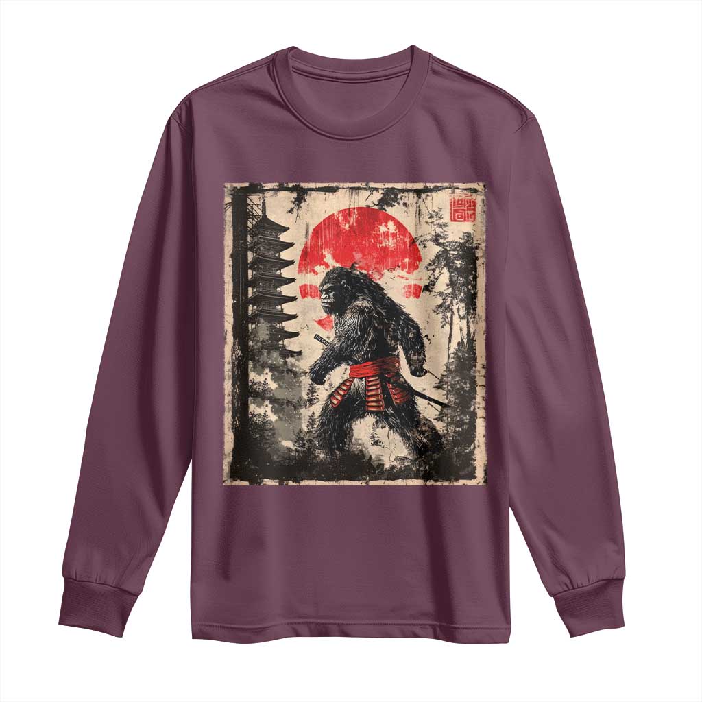 Samurai Bigfoot Long Sleeve Shirt Japanese Vintage Sasquatch Graphic Ukiyo-e Art Funny - Wonder Print Shop