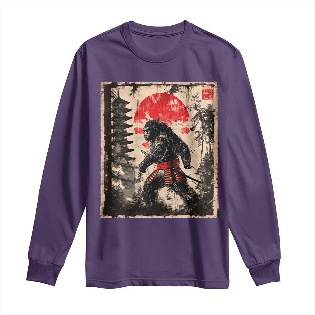 Samurai Bigfoot Long Sleeve Shirt Japanese Vintage Sasquatch Graphic Ukiyo-e Art Funny - Wonder Print Shop