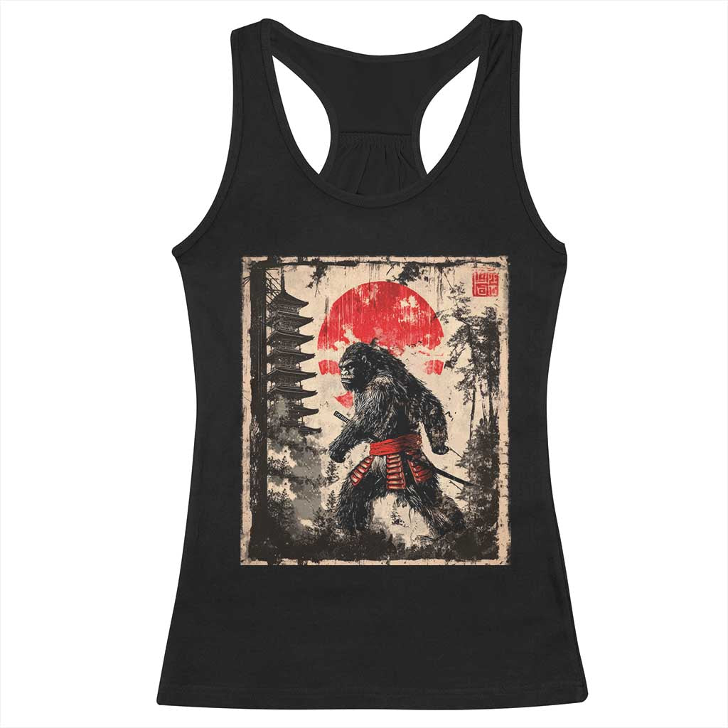 Samurai Bigfoot Racerback Tank Top Japanese Vintage Sasquatch Graphic Ukiyo-e Art Funny - Wonder Print Shop