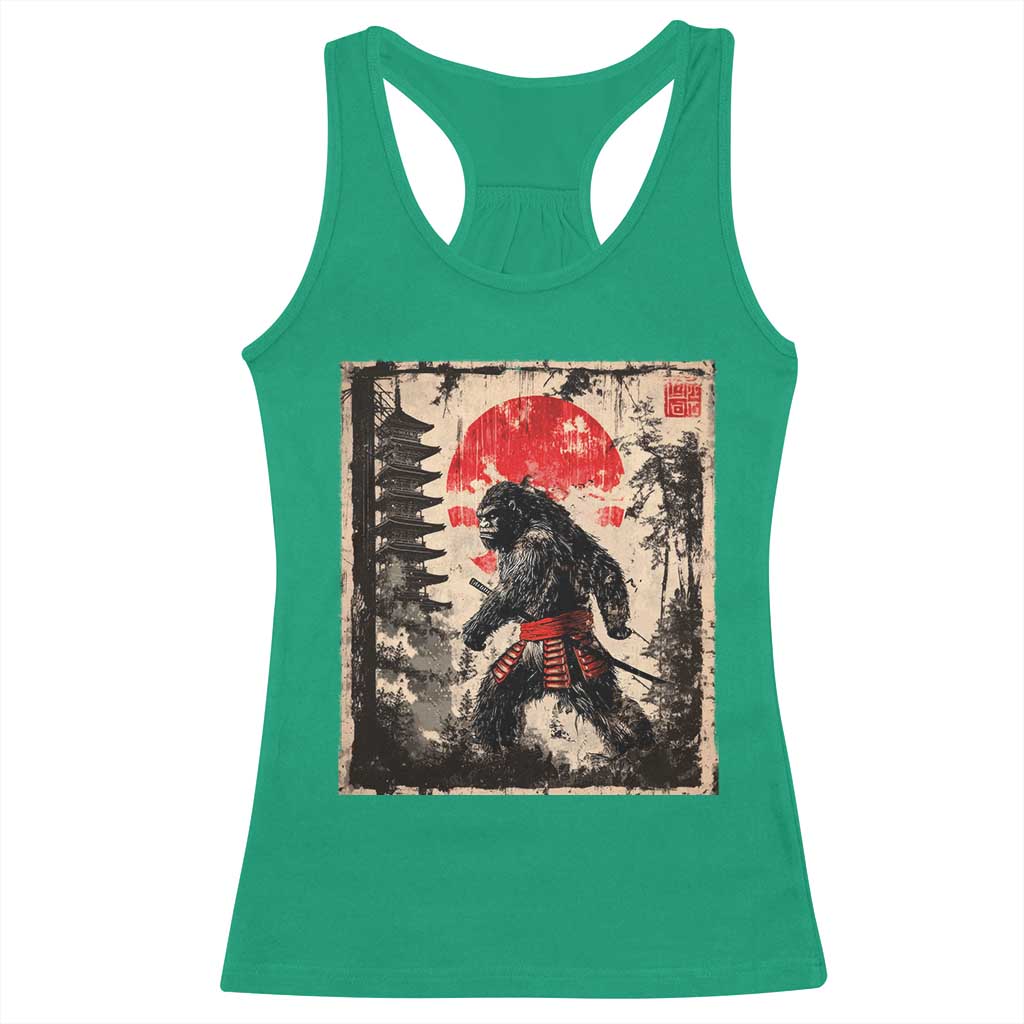 Samurai Bigfoot Racerback Tank Top Japanese Vintage Sasquatch Graphic Ukiyo-e Art Funny - Wonder Print Shop