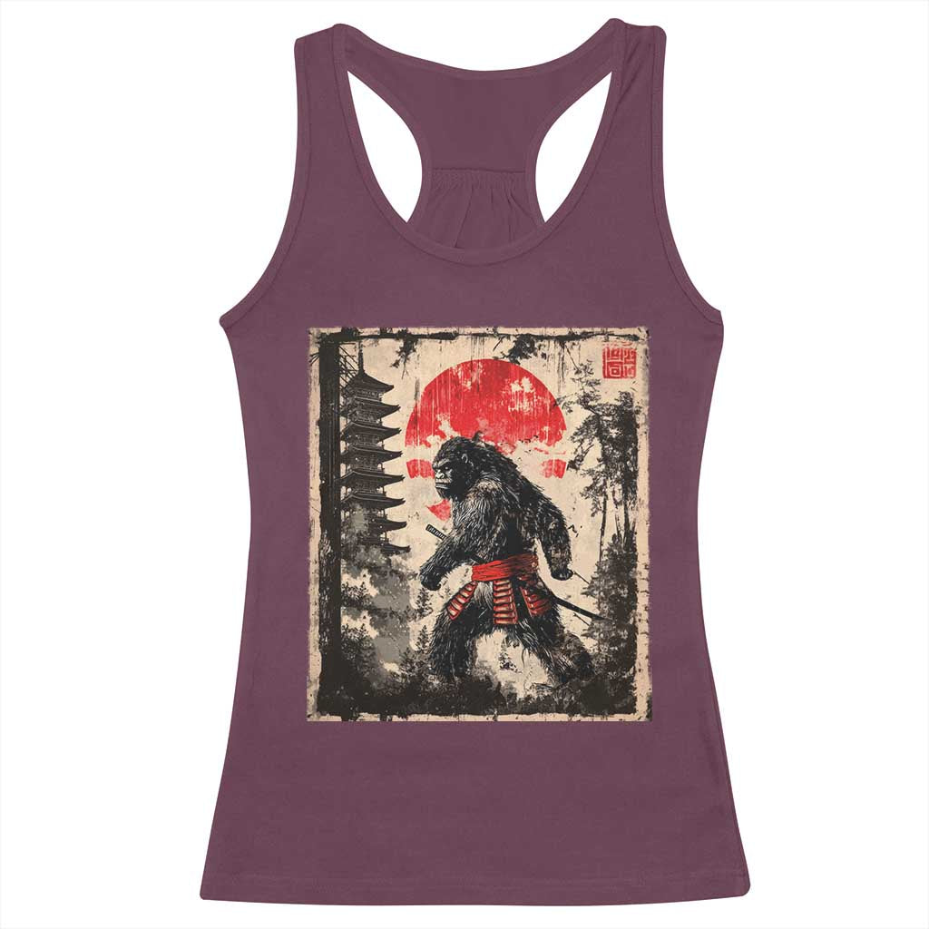 Samurai Bigfoot Racerback Tank Top Japanese Vintage Sasquatch Graphic Ukiyo-e Art Funny - Wonder Print Shop