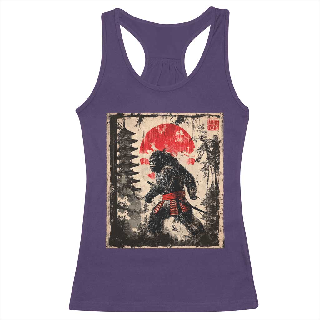 Samurai Bigfoot Racerback Tank Top Japanese Vintage Sasquatch Graphic Ukiyo-e Art Funny - Wonder Print Shop