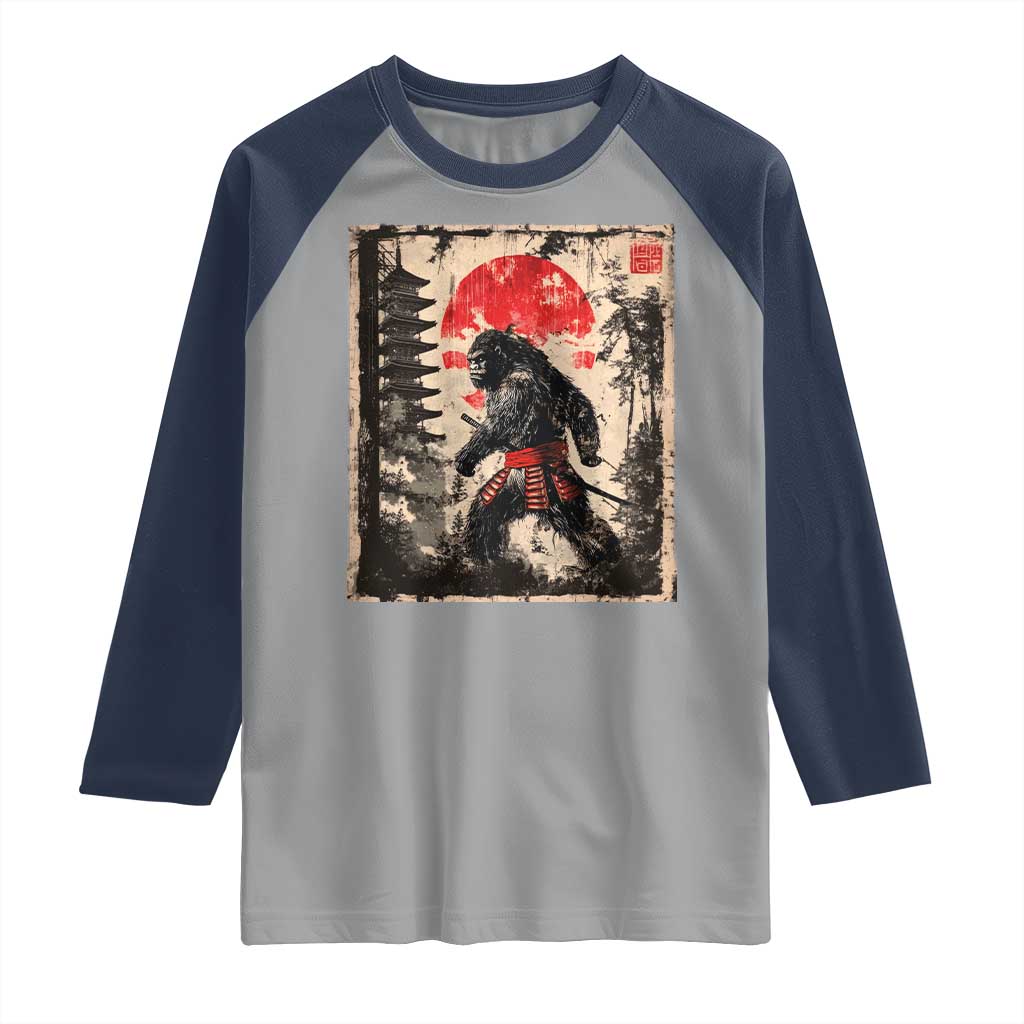 Samurai Bigfoot Raglan Shirt Japanese Vintage Sasquatch Graphic Ukiyo-e Art Funny - Wonder Print Shop