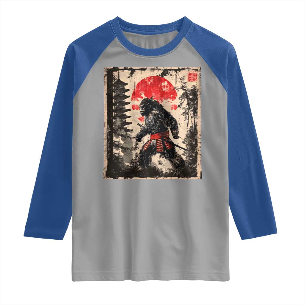 Samurai Bigfoot Raglan Shirt Japanese Vintage Sasquatch Graphic Ukiyo-e Art Funny - Wonder Print Shop