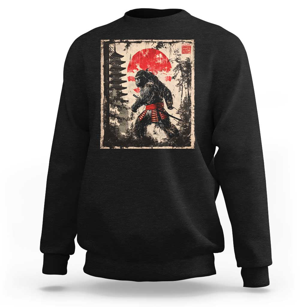 Samurai Bigfoot Sweatshirt Japanese Vintage Sasquatch Graphic Ukiyo-e Art Funny - Wonder Print Shop
