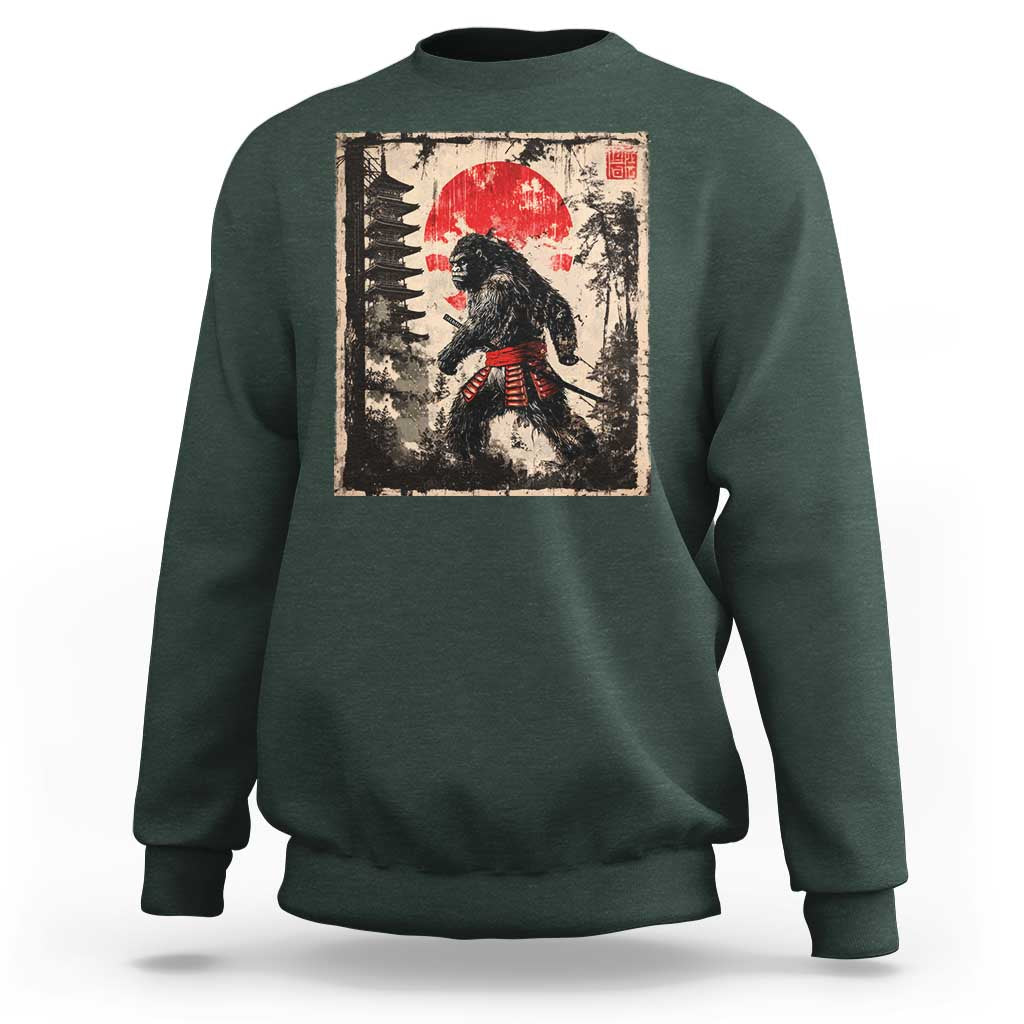 Samurai Bigfoot Sweatshirt Japanese Vintage Sasquatch Graphic Ukiyo-e Art Funny - Wonder Print Shop