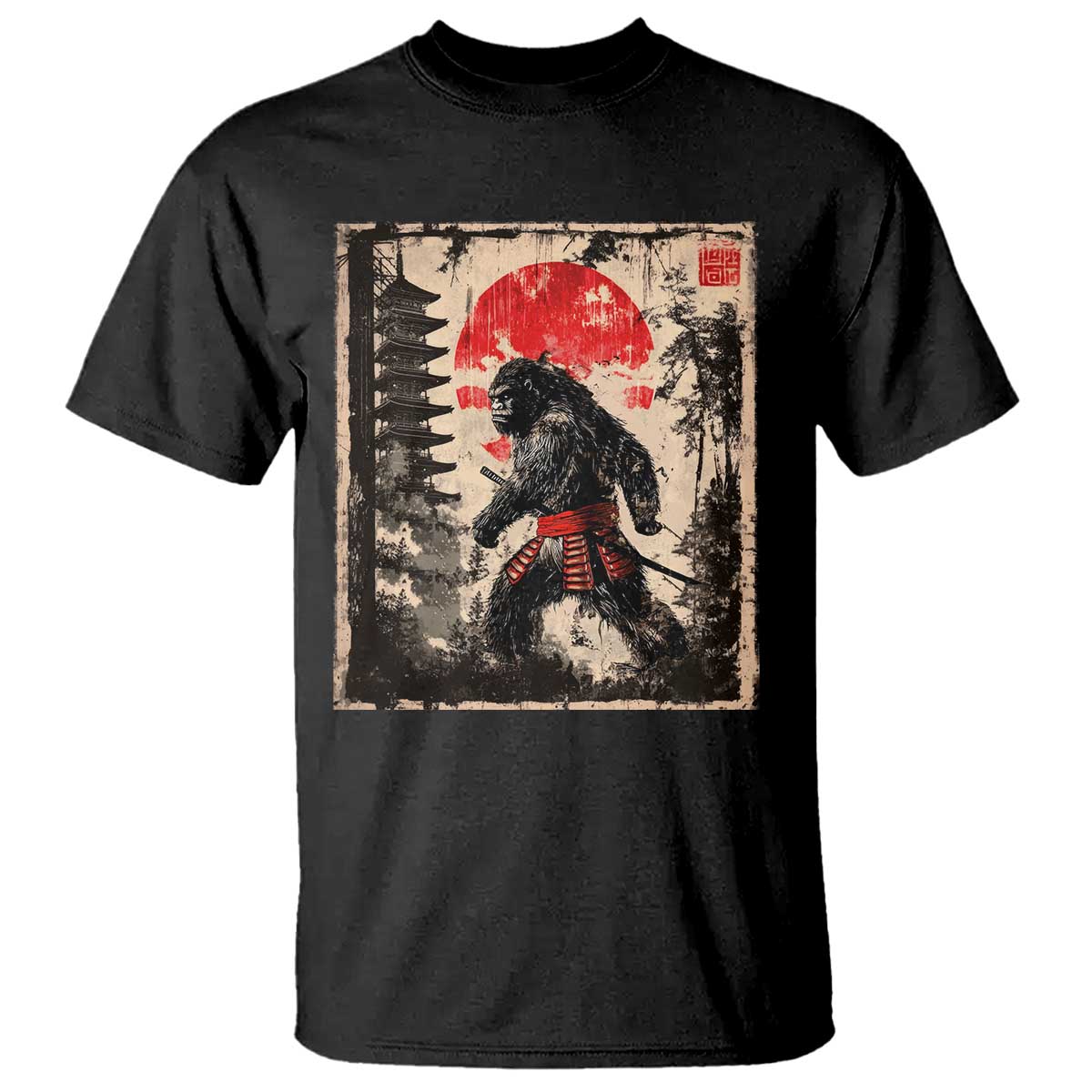Samurai Bigfoot T Shirt Japanese Vintage Sasquatch Graphic Ukiyo-e Art Funny - Wonder Print Shop