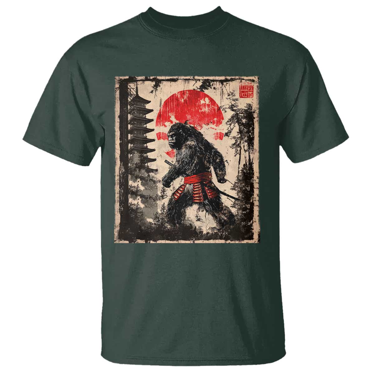 Samurai Bigfoot T Shirt Japanese Vintage Sasquatch Graphic Ukiyo-e Art Funny - Wonder Print Shop