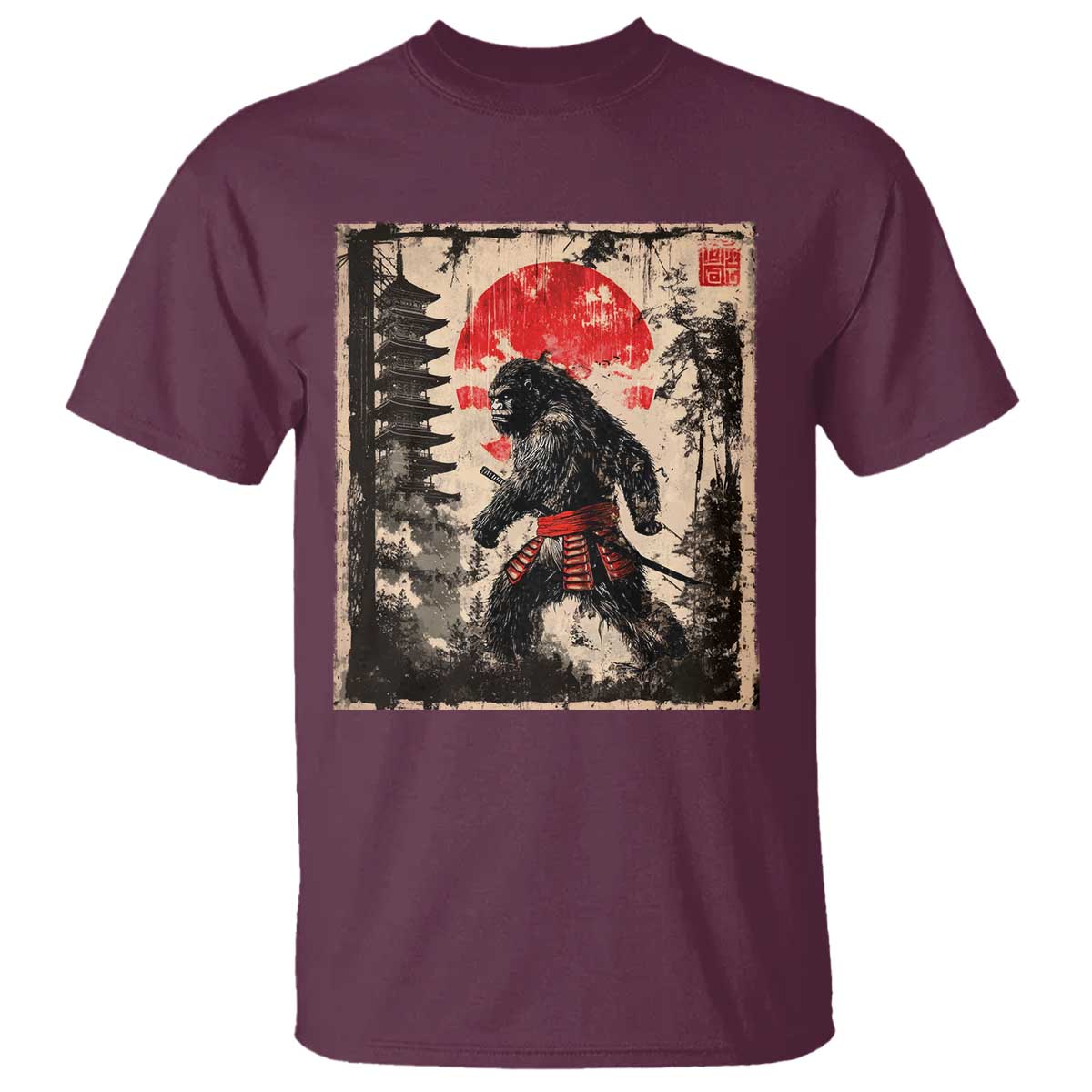Samurai Bigfoot T Shirt Japanese Vintage Sasquatch Graphic Ukiyo-e Art Funny - Wonder Print Shop