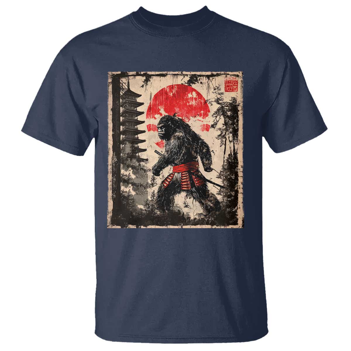 Samurai Bigfoot T Shirt Japanese Vintage Sasquatch Graphic Ukiyo-e Art Funny - Wonder Print Shop