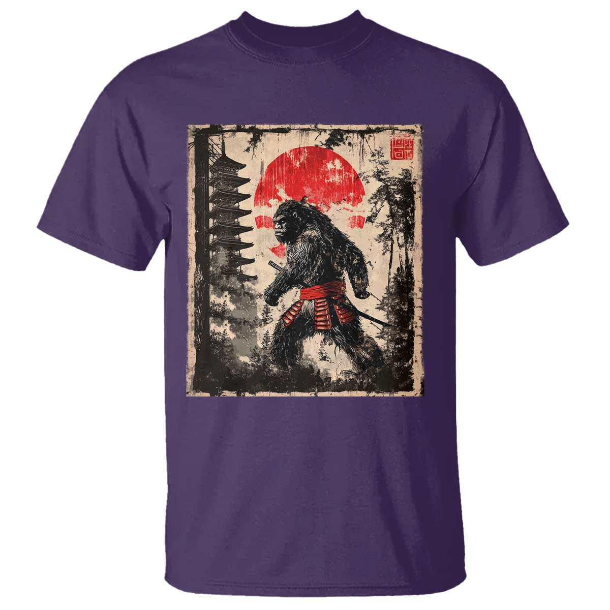 Samurai Bigfoot T Shirt Japanese Vintage Sasquatch Graphic Ukiyo-e Art Funny - Wonder Print Shop
