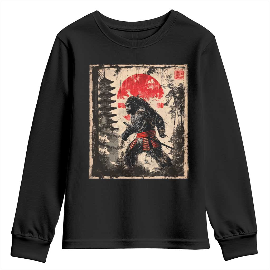 Samurai Bigfoot Youth Sweatshirt Japanese Vintage Sasquatch Graphic Ukiyo-e Art Funny - Wonder Print Shop