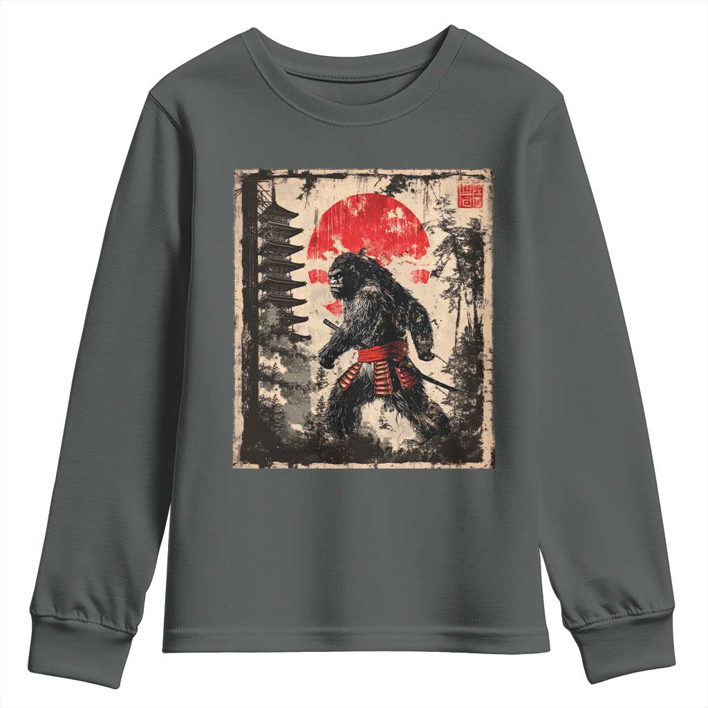 Samurai Bigfoot Youth Sweatshirt Japanese Vintage Sasquatch Graphic Ukiyo-e Art Funny - Wonder Print Shop