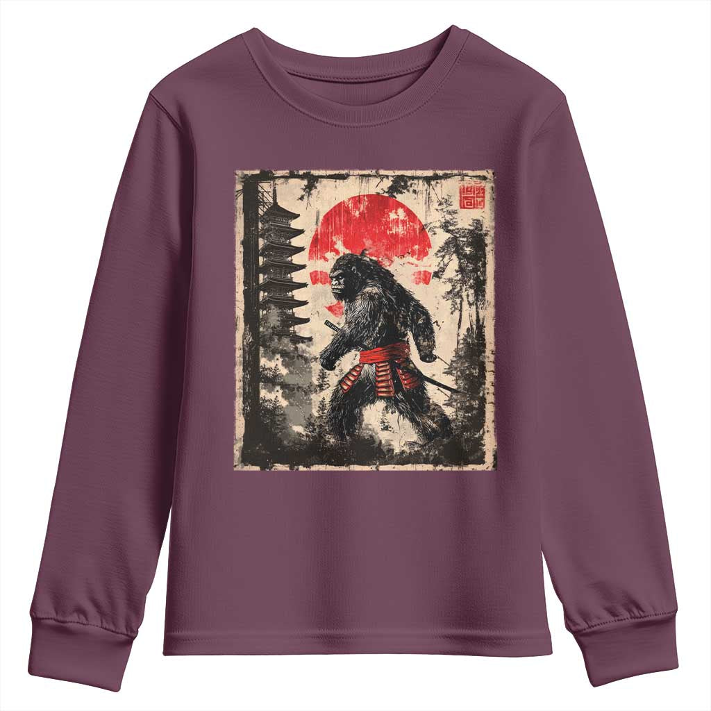 Samurai Bigfoot Youth Sweatshirt Japanese Vintage Sasquatch Graphic Ukiyo-e Art Funny - Wonder Print Shop