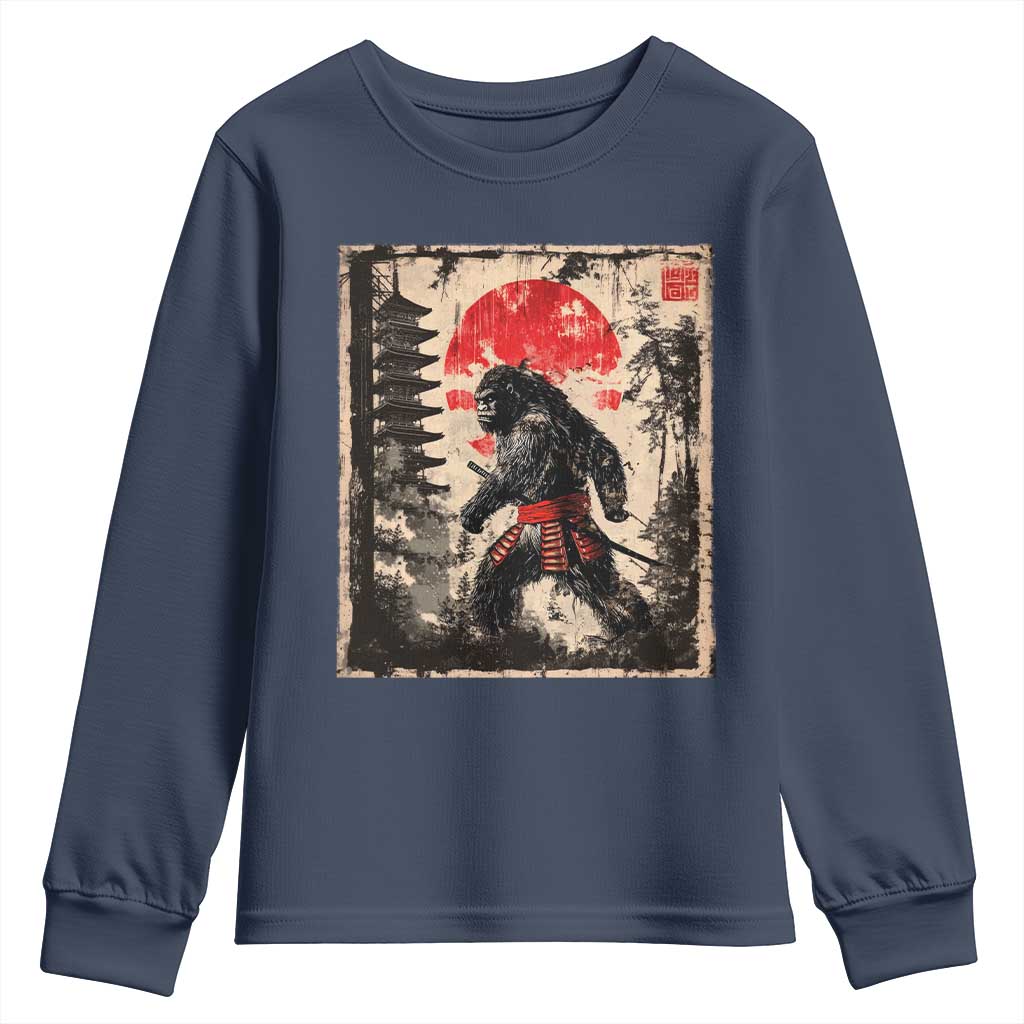 Samurai Bigfoot Youth Sweatshirt Japanese Vintage Sasquatch Graphic Ukiyo-e Art Funny - Wonder Print Shop