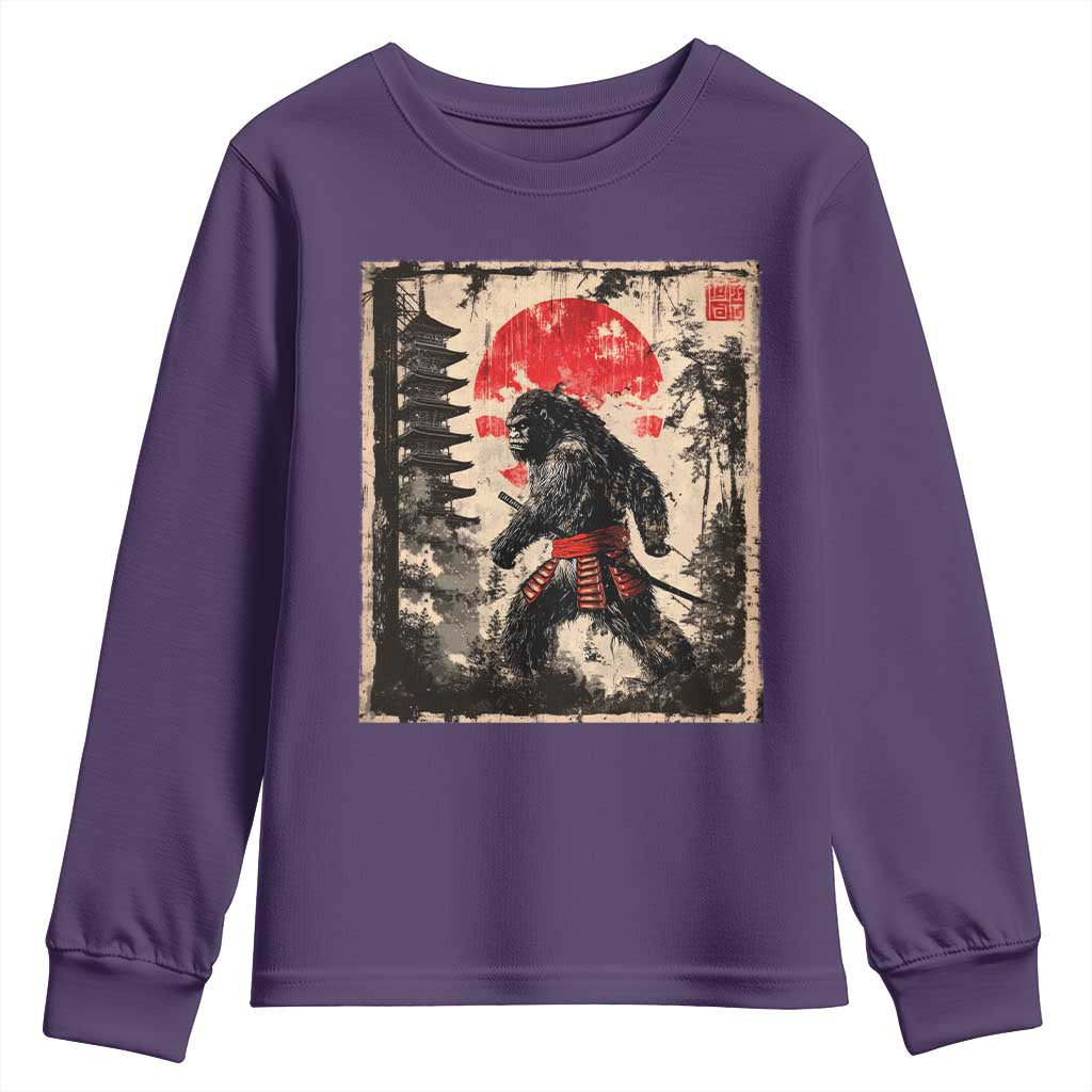 Samurai Bigfoot Youth Sweatshirt Japanese Vintage Sasquatch Graphic Ukiyo-e Art Funny - Wonder Print Shop