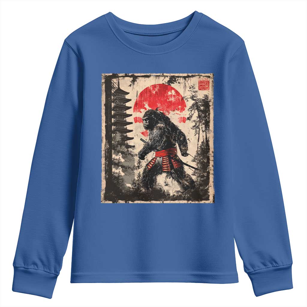 Samurai Bigfoot Youth Sweatshirt Japanese Vintage Sasquatch Graphic Ukiyo-e Art Funny - Wonder Print Shop