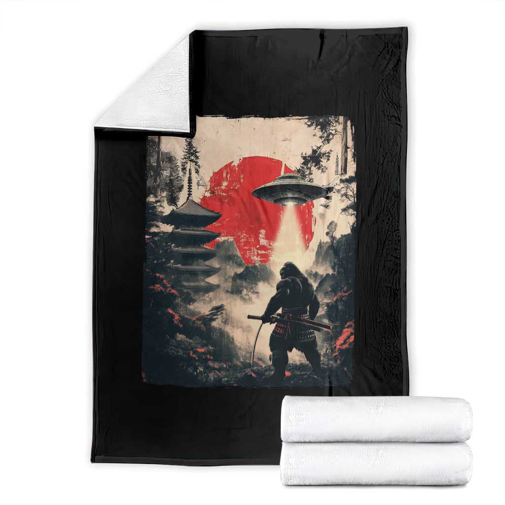 Samurai Bigfoot Throw Blanket Funny Japanese Retro Vintage Sasquatch Graphic Ukiyo-e Art - Wonder Print Shop