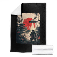 Samurai Bigfoot Throw Blanket Funny Japanese Retro Vintage Sasquatch Graphic Ukiyo-e Art - Wonder Print Shop