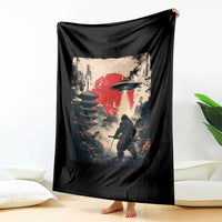 Samurai Bigfoot Throw Blanket Funny Japanese Retro Vintage Sasquatch Graphic Ukiyo-e Art - Wonder Print Shop