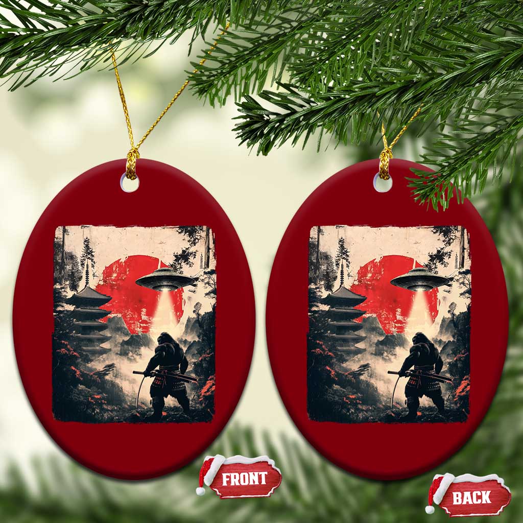 Samurai Bigfoot Ceramic Ornament Funny Japanese Retro Vintage Sasquatch Graphic Ukiyo-e Art - Wonder Print Shop