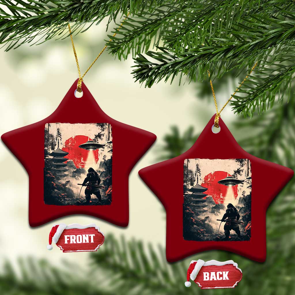 Samurai Bigfoot Ceramic Ornament Funny Japanese Retro Vintage Sasquatch Graphic Ukiyo-e Art - Wonder Print Shop