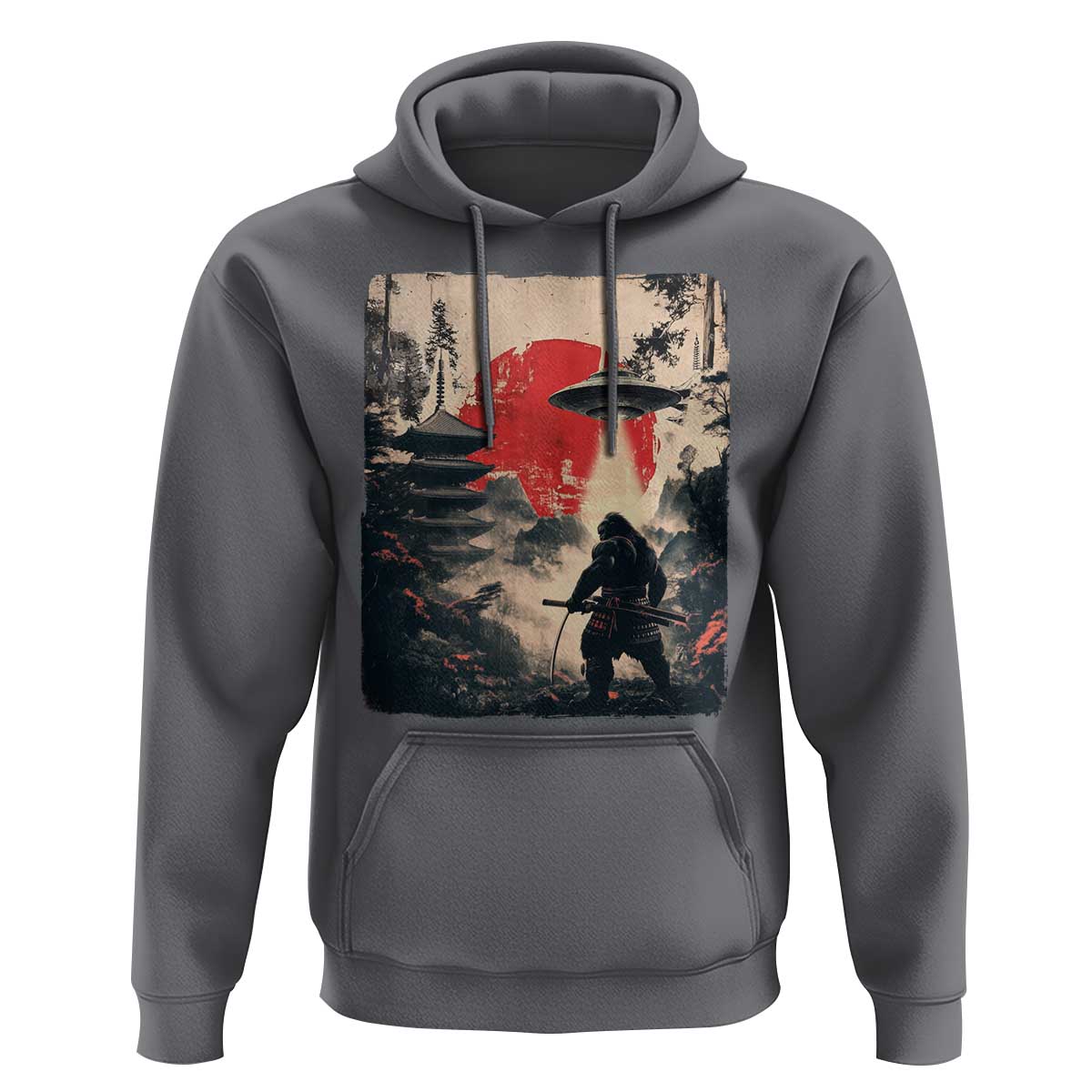 Samurai Bigfoot Hoodie Funny Japanese Retro Vintage Sasquatch Graphic Ukiyo-e Art - Wonder Print Shop