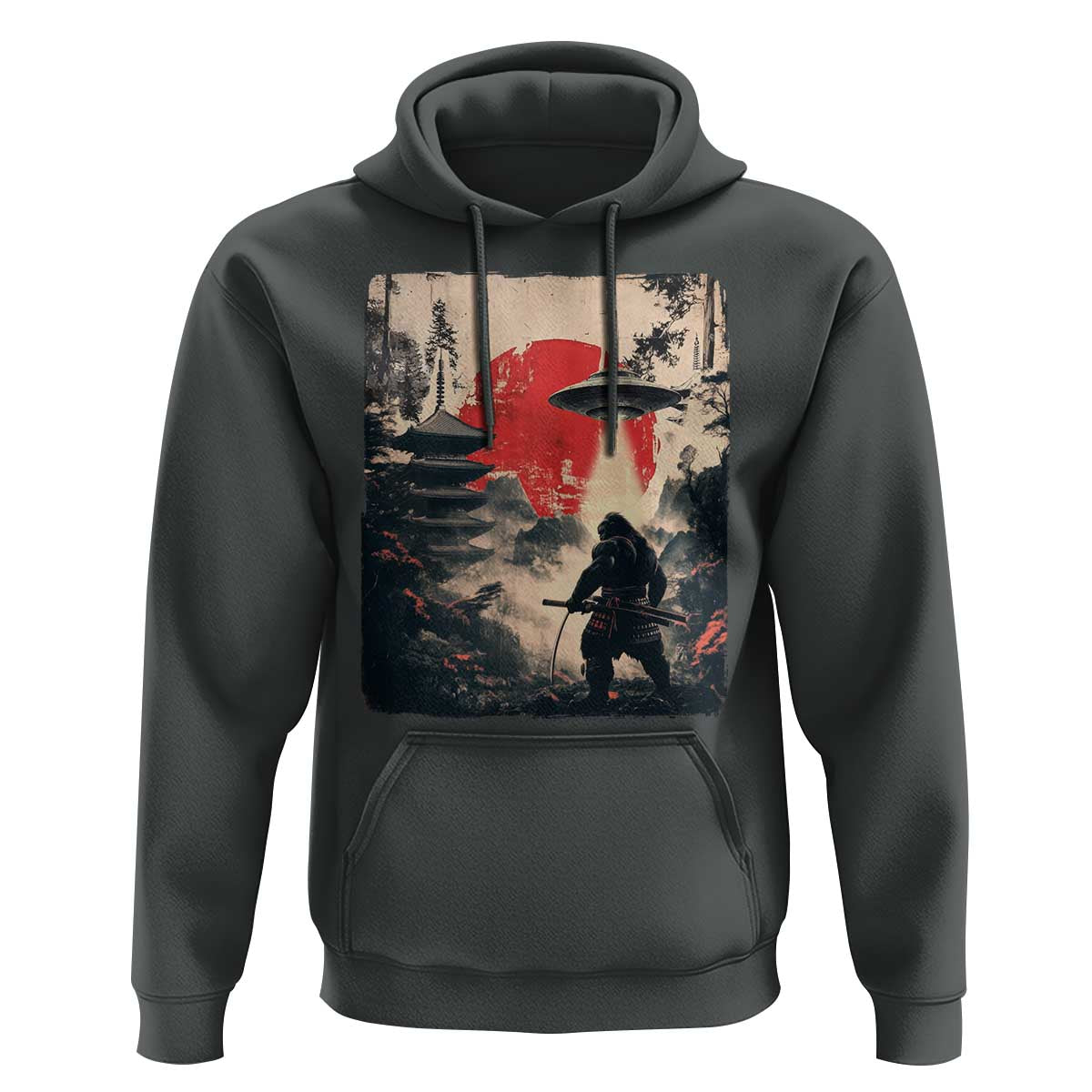 Samurai Bigfoot Hoodie Funny Japanese Retro Vintage Sasquatch Graphic Ukiyo-e Art - Wonder Print Shop