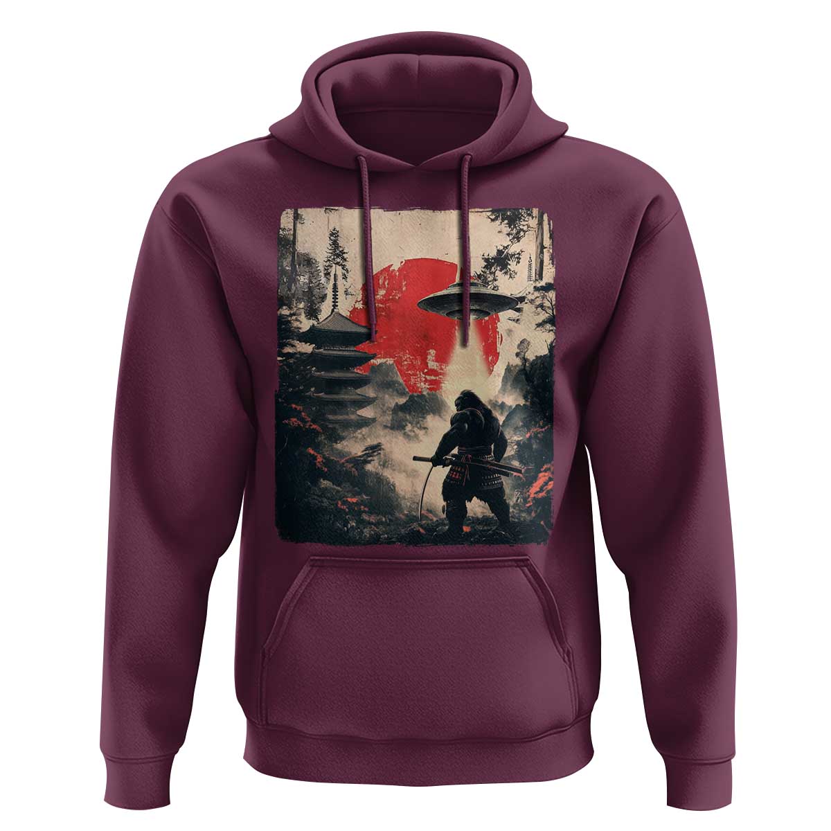 Samurai Bigfoot Hoodie Funny Japanese Retro Vintage Sasquatch Graphic Ukiyo-e Art - Wonder Print Shop