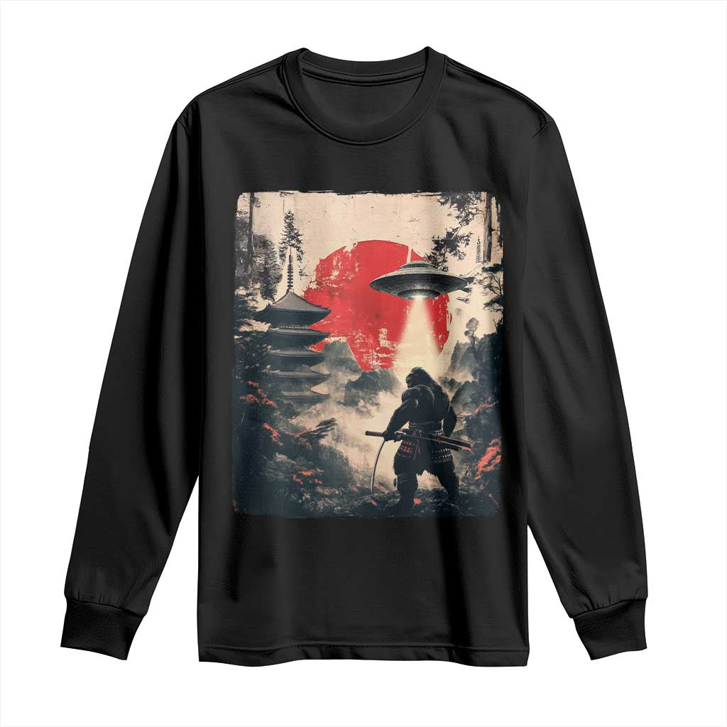 Samurai Bigfoot Long Sleeve Shirt Funny Japanese Retro Vintage Sasquatch Graphic Ukiyo-e Art - Wonder Print Shop