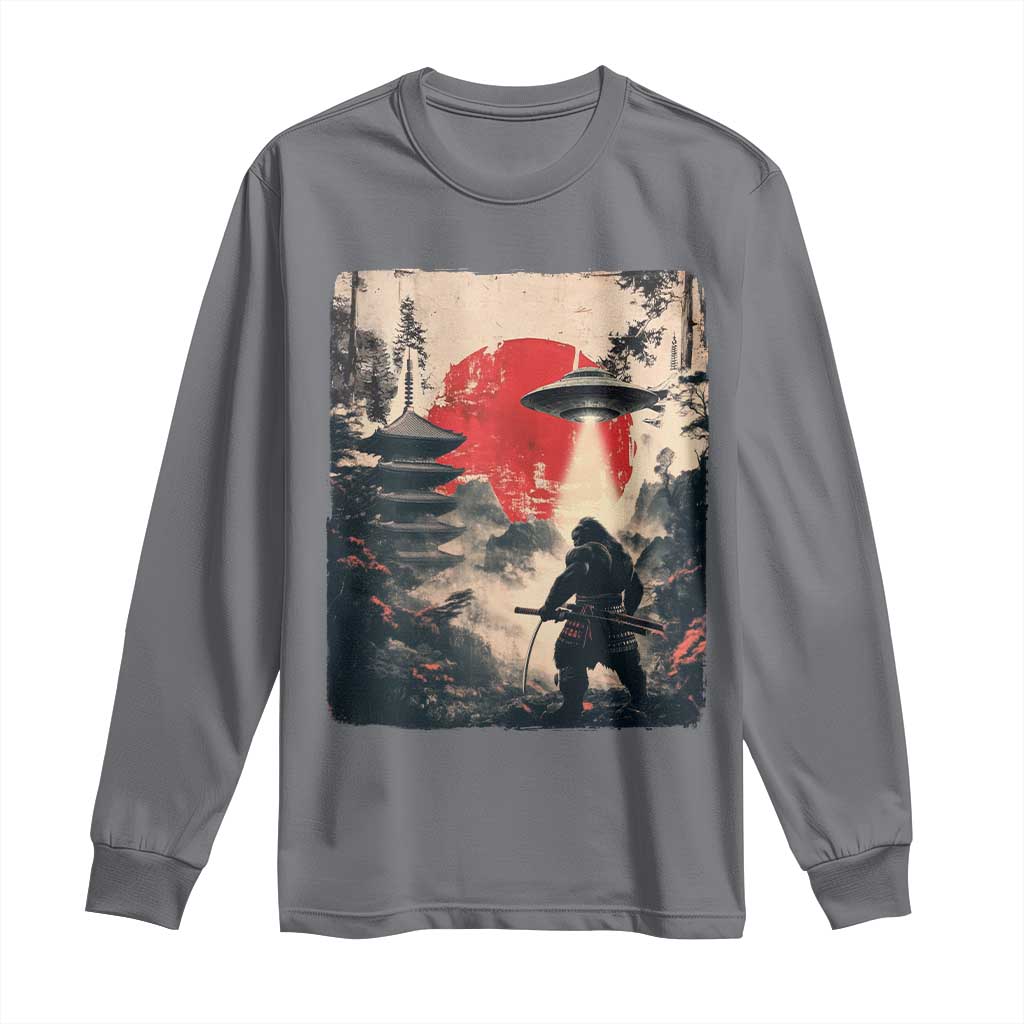 Samurai Bigfoot Long Sleeve Shirt Funny Japanese Retro Vintage Sasquatch Graphic Ukiyo-e Art - Wonder Print Shop