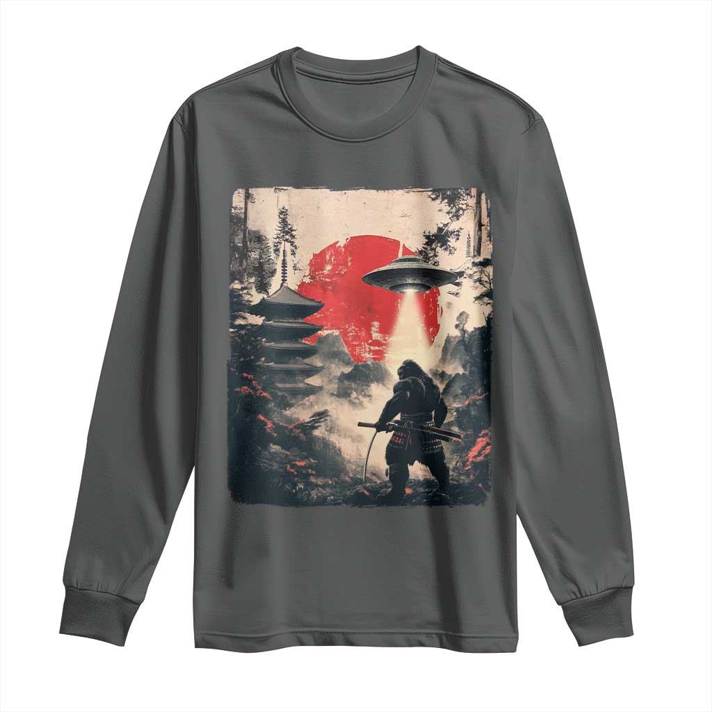 Samurai Bigfoot Long Sleeve Shirt Funny Japanese Retro Vintage Sasquatch Graphic Ukiyo-e Art - Wonder Print Shop