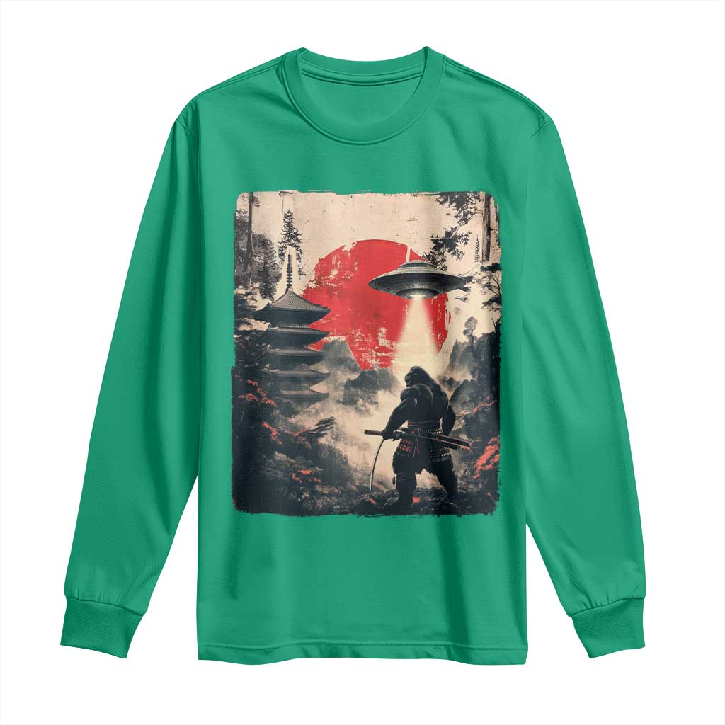 Samurai Bigfoot Long Sleeve Shirt Funny Japanese Retro Vintage Sasquatch Graphic Ukiyo-e Art - Wonder Print Shop