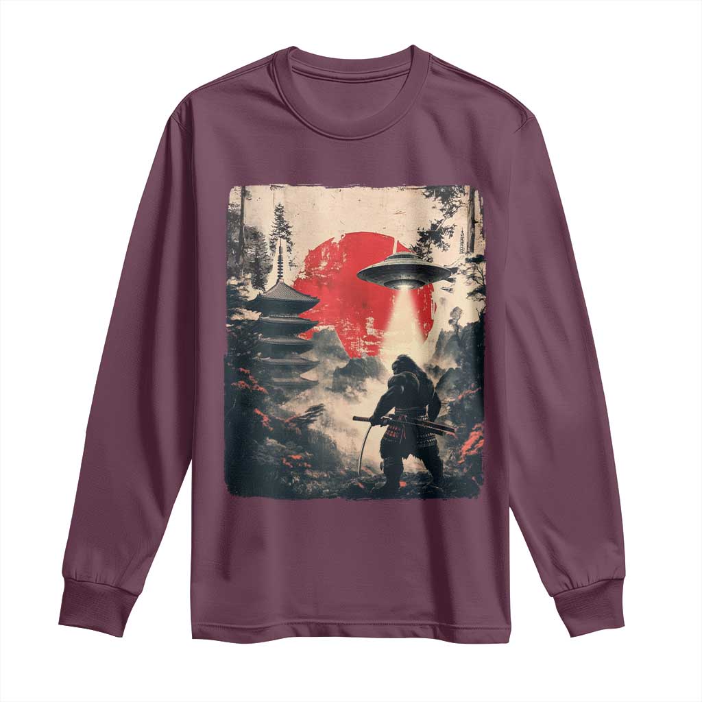 Samurai Bigfoot Long Sleeve Shirt Funny Japanese Retro Vintage Sasquatch Graphic Ukiyo-e Art - Wonder Print Shop