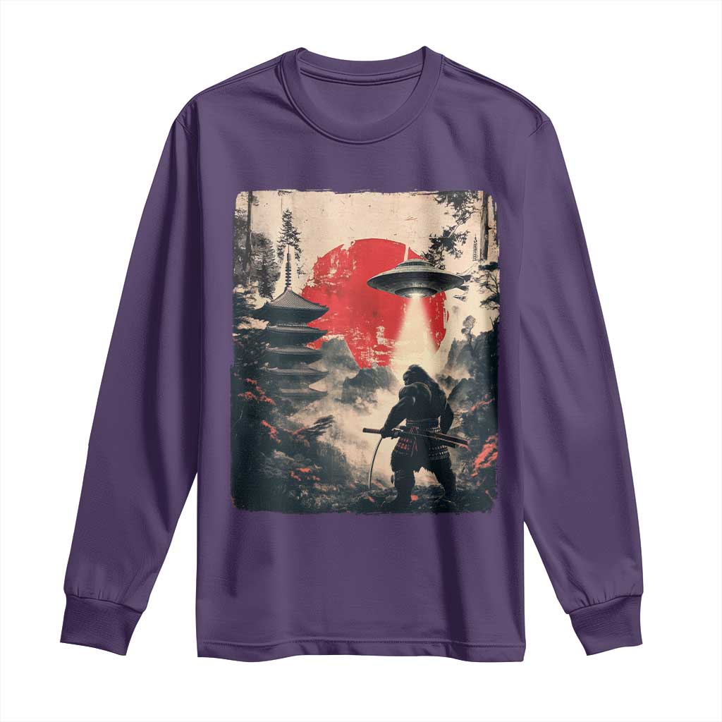 Samurai Bigfoot Long Sleeve Shirt Funny Japanese Retro Vintage Sasquatch Graphic Ukiyo-e Art - Wonder Print Shop