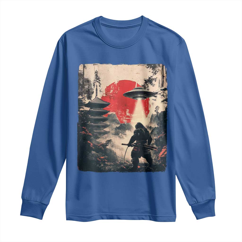 Samurai Bigfoot Long Sleeve Shirt Funny Japanese Retro Vintage Sasquatch Graphic Ukiyo-e Art - Wonder Print Shop