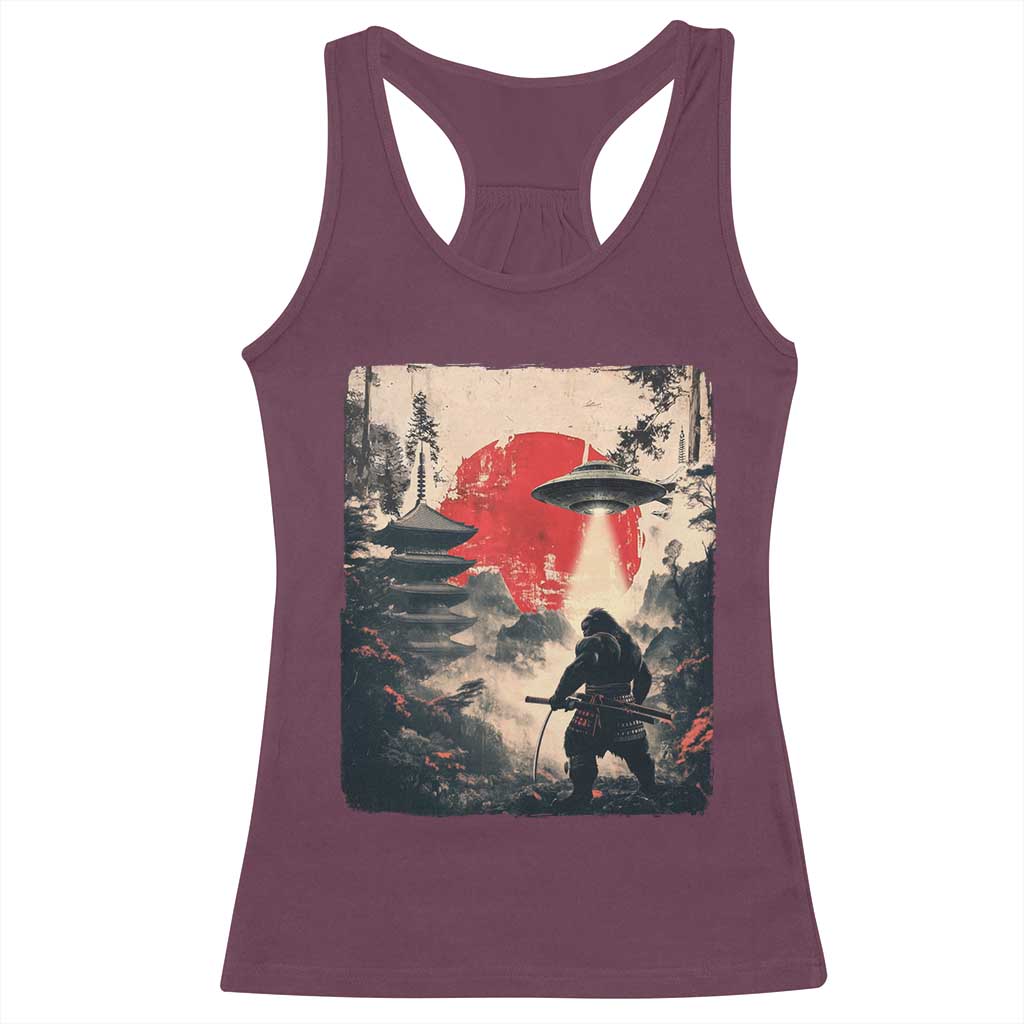 Samurai Bigfoot Racerback Tank Top Funny Japanese Retro Vintage Sasquatch Graphic Ukiyo-e Art - Wonder Print Shop