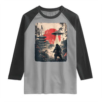 Samurai Bigfoot Raglan Shirt Funny Japanese Retro Vintage Sasquatch Graphic Ukiyo-e Art - Wonder Print Shop