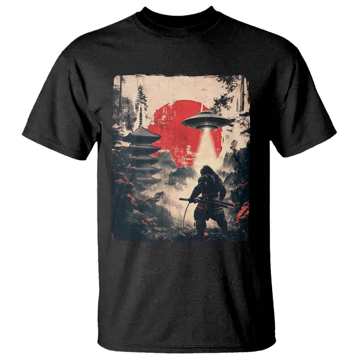 Samurai Bigfoot T Shirt Funny Japanese Retro Vintage Sasquatch Graphic Ukiyo-e Art - Wonder Print Shop